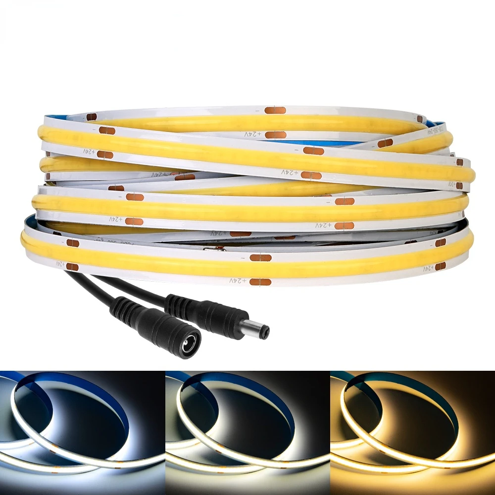 FCOB LED Strip Light 360 528 LEDs High Density Flexible FOB COB Led Lights RA90 Warm Nature Cool White Linear Dimmable DC 24V. |