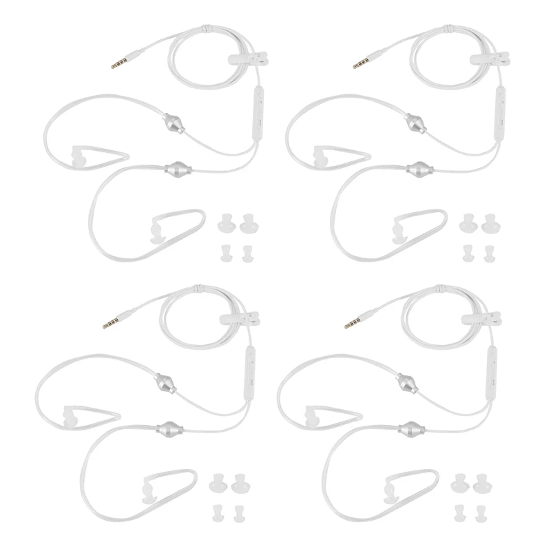 

4Pcs 3.5Mm Stereo Air Tube Wired Earphone Anti-Radiation Binaural Headsets Noise Isolating Earbuds Micr For Mobilephone