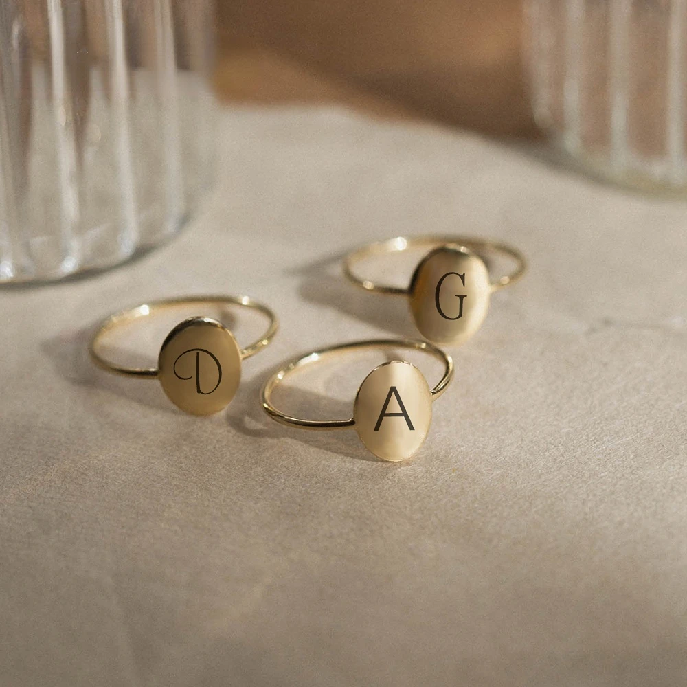 Orazio 14K Gold Letters Custom Ring for Women Stainless Steel Retro Initials Signet Band Minimalist High Quantity Jewelry Gift