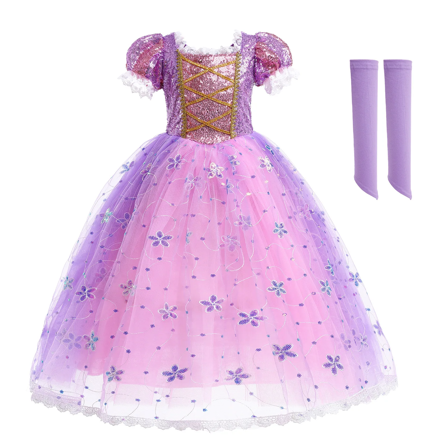 

Female Treasure Princess Sophia Short Sleeve Little Girl Birthday Purple Shawl Skirt Halloween Role Cosplay Ankle-Length Dress