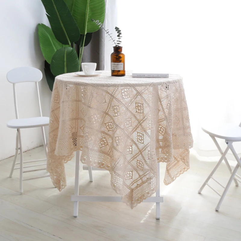 

Knitted Tablecloth for Dining Table Coffee Round Table Retro Hollow Table Cloth Lace Embroidery Table Runner for Wedding Decor