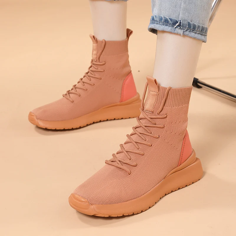 STRONGSHEN Women Running Shoes Flats Fashion Sneaker Sports Socks Shoes Breathable Casual Elasticity Vulcanize Ankle Boots