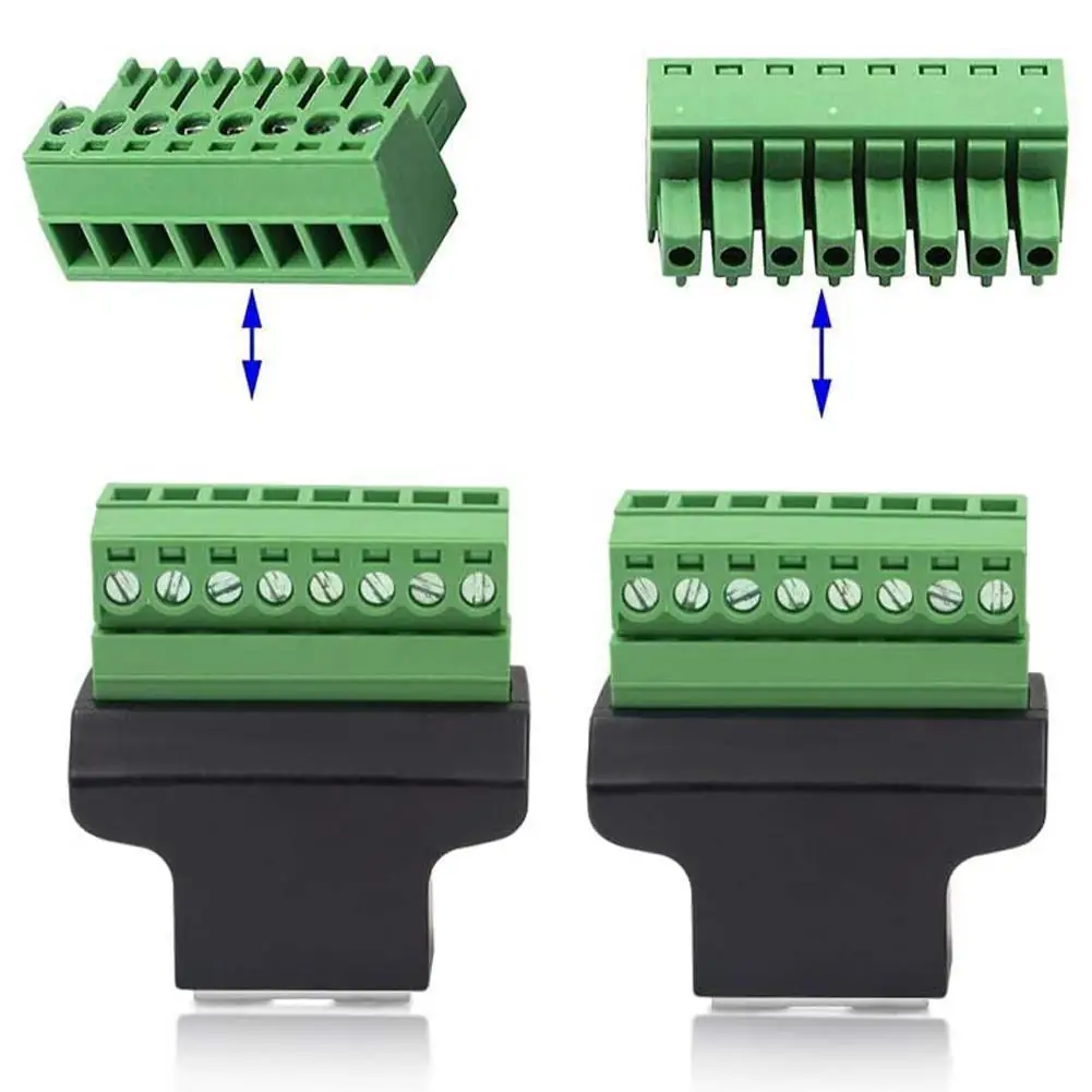Rj45 To 8Pin Network Cable Connector Green Terminal Solder Free Shielding 8P8C Female Base Crystals Head Female Socket