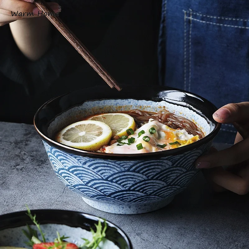 

Japanese Rice Bowl Ramen Noodle Soup Ceramic Vintage Salad Mixing Bowls Restaurant Kitchen Tableware Home Decoration Enamel Bowl