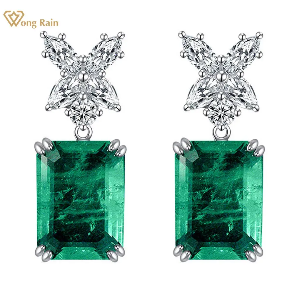 

Wong Rain, винтажные 100% Стерлинговое Серебро 925 пробы, изумруд, высокоуглеродные бриллианты, драгоценный камень, висячие серьги, ювелирные украш...