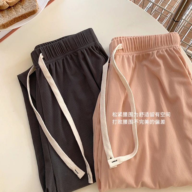 Summer Pajamas Thin Korean Version of Ins Style Polyester Fiber V-neck Simple Loungewear Women Cardigan Trousers Sleepwear Suit
