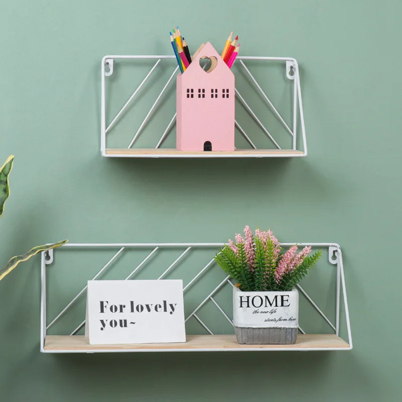 

Simple Iron Art Shelf Wall Mounted Rustic Storage Rack Decorative Punch-free Wall-mounted Storage Rack Kitchen Bedroom Organizer