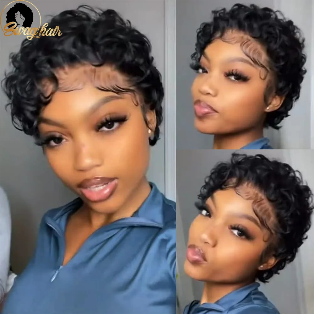 

13X1 прозрачный парик на сетке, парик с вырезом фея, Короткие вьющиеся парики из человеческих волос, дешевый парик из человеческих волос для женщин