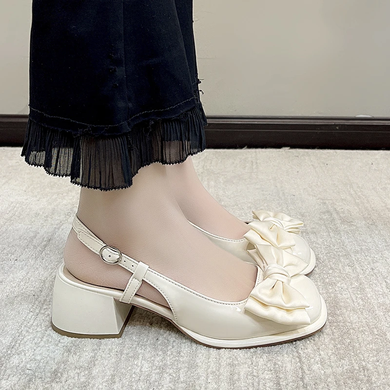 

BCEBYL 2023 летние туфли на среднем каблуке с бантом, женские модные сандалии с ремешком на пятке, элегантные дамские туфли с ремешком на пятке, женские туфли на высоком каблуке