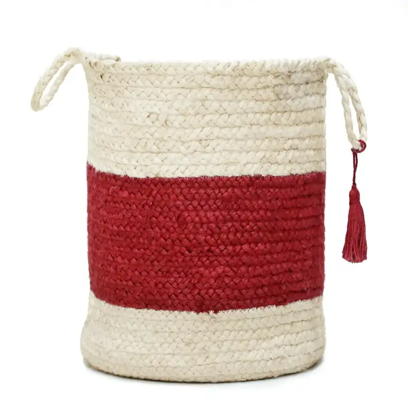 

Bold Modern Farmhouse Natural Jute Indoor Basket, 17", Red, Count - 1