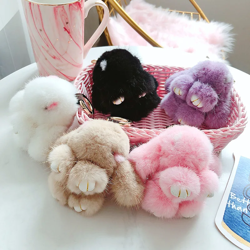 

Pretending to be dead rabbit car key chain pendant mink fur bunny toy cute female car school bag pendant ornaments keychains