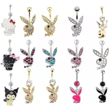 1PC Rabbit Creativity Belly Button Ring Navel Piercing Ring Cartoon Cat Navel Button Piercings for Women Girls Body Jewelry Gift