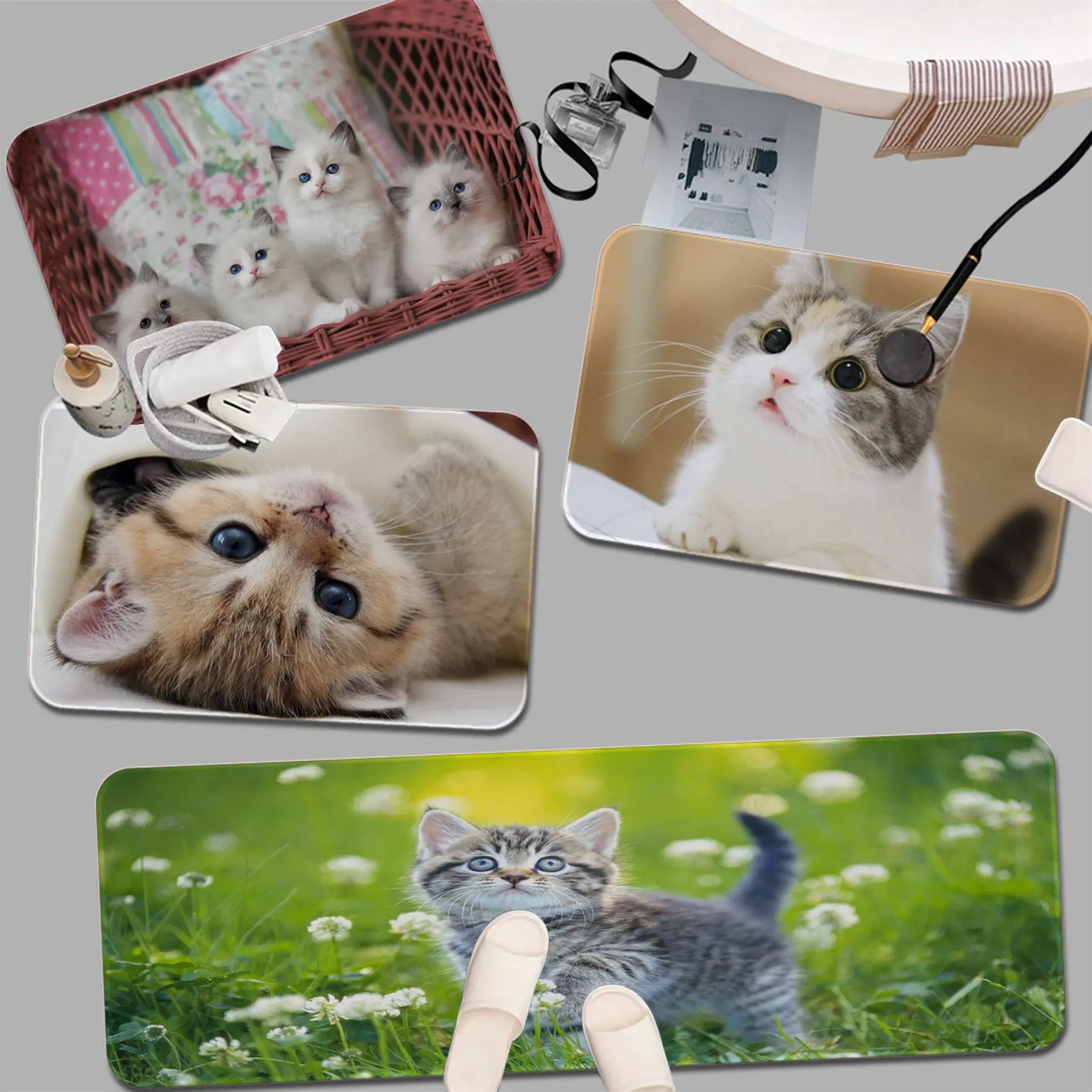 

Cute Lovely Cat Entrance Door Mat Washable Non-Slip Living Room Sofa Chairs Area Mat Kitchen Modern Home Decor