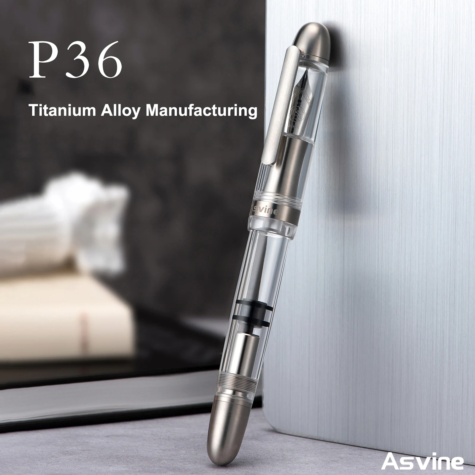 

Asvine P36 Piston Filling Fountain Pen Bock / Asvine EF/F/M Nib, Titanium & Acrylic Smooth Writing Office Stationery Gift Pen