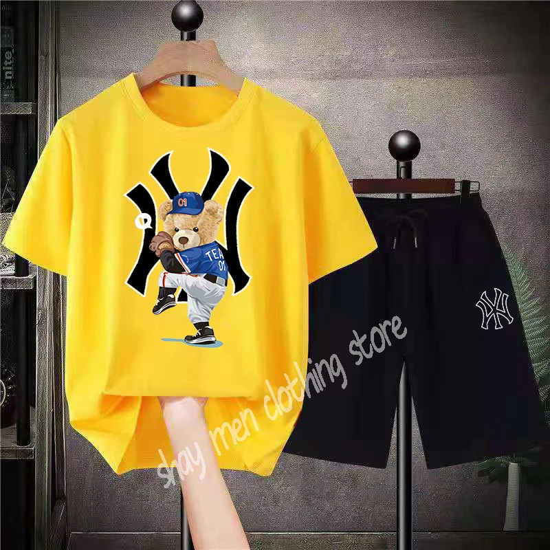 Bear Luxury Cotton Short Sets Cartoon Player Graphic T-shirts Shorts Oversized Fashion Cool Print Tshirts Suits Women Men Outfit
