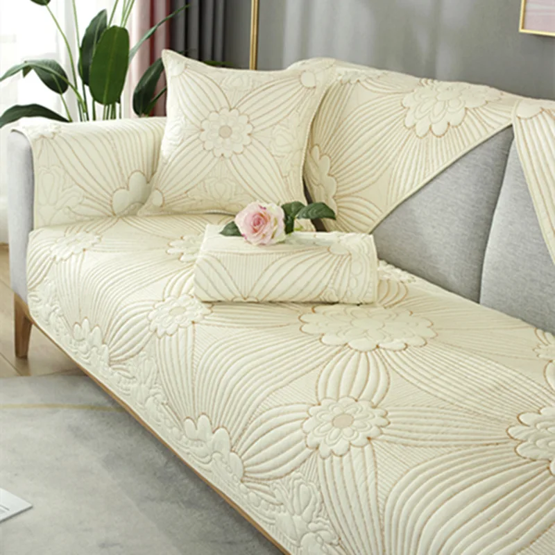 

Nordic Floral Striped Living Room Sofa Cover White Cotton Embroidery Cushion Cover for 2 3seater Big Universal Sofas Covers