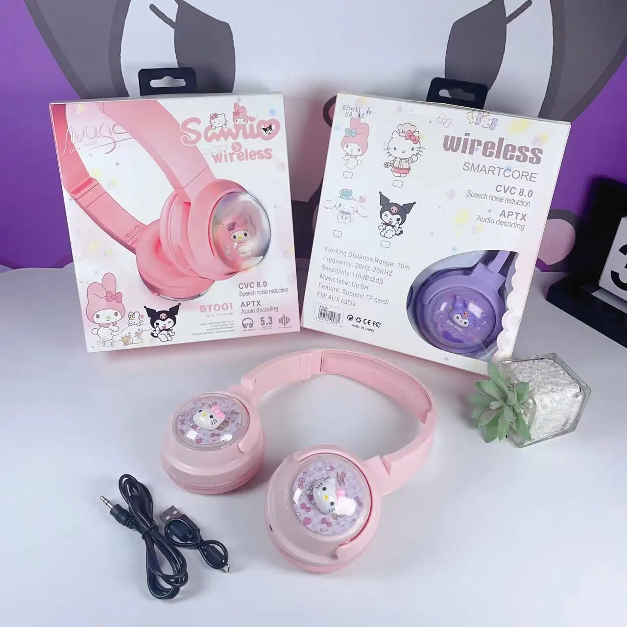 Sanrio аниме беспроводные Bluetooth наушники Hello Kitty Kuromi фигурка гарнитура для детей Cinnamoro 3D Музыка беспроводные наушники