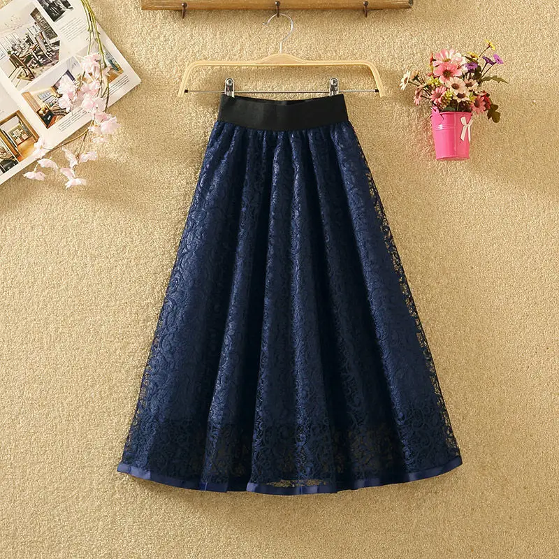 

Женская прозрачная офисная юбка средней длины, Повседневная Эластичная ажурная трапециевидная юбка с высокой талией, A04, весна-лето 2023