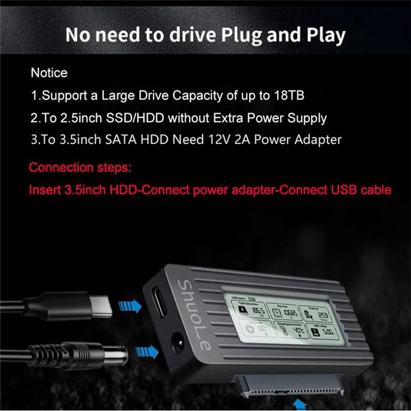 Фото Кабель-адаптер Shuole USB 3.0 к SATA/IDE для 2,5 и 3,5-дюймового жесткого диска/SSD SATA III, конвертер для ПК и ноутбука №3