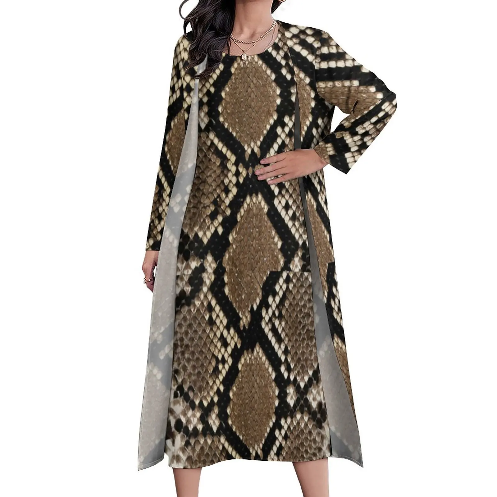 

Snake Snakeskin Pattern Dress Classic Animal Allover Print Street Fashion Casual Long Dresses Women Graphic Kawaii Maxi Dress