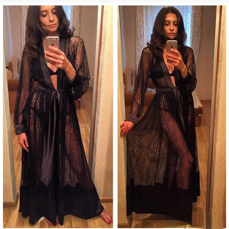

Women Sexy Lace Maternity Photography Dress Perspective Robe Front Open Maternity Photo Shooting Maternity Dress