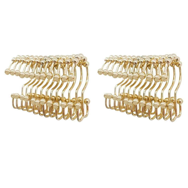 

Shower Curtain Rings Hook Set Of 24,Stainless Steel Rust Proof Double Glide Roller With Eight Bathroom Curtain Hook Gold
