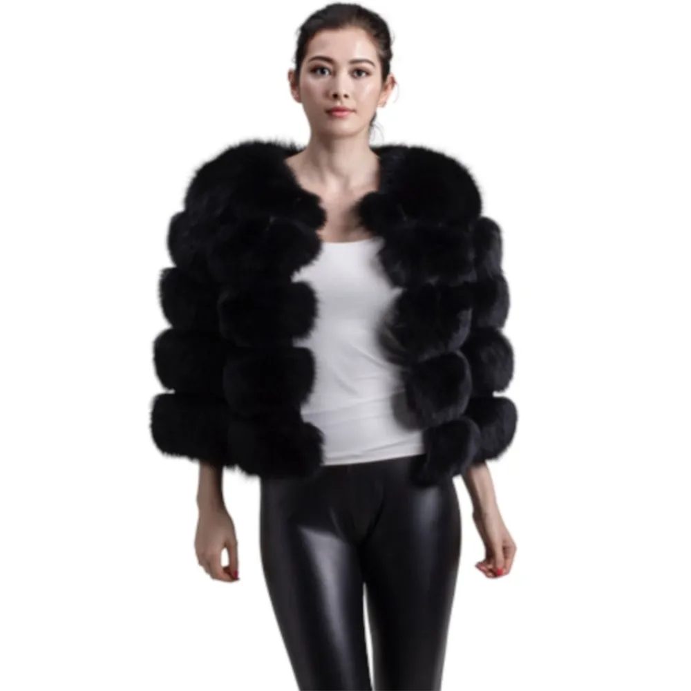 Women's Winter Thick Warm Real Fox Fur Short Coat Luxury High Quality Fur Jacket Lady Genuine Fox Leather Fur Short Short Sleeve