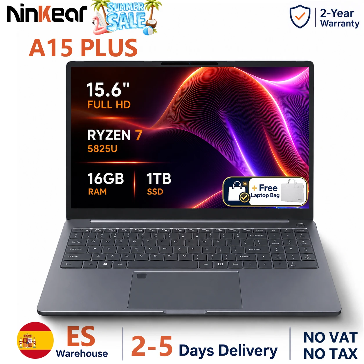 Portátil Ninkear A15 Plus 15,6" FHD, Ryzen 7 5825U, 16 GB RAM, 1 TB SSD