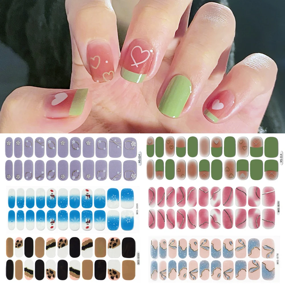 

Nail Art Sticker DIY Manicure Nail Decal 22 Tips Full Nail Wraps 3D Gradient Self-adhesive Waterproof Full Cover INS Non Baking