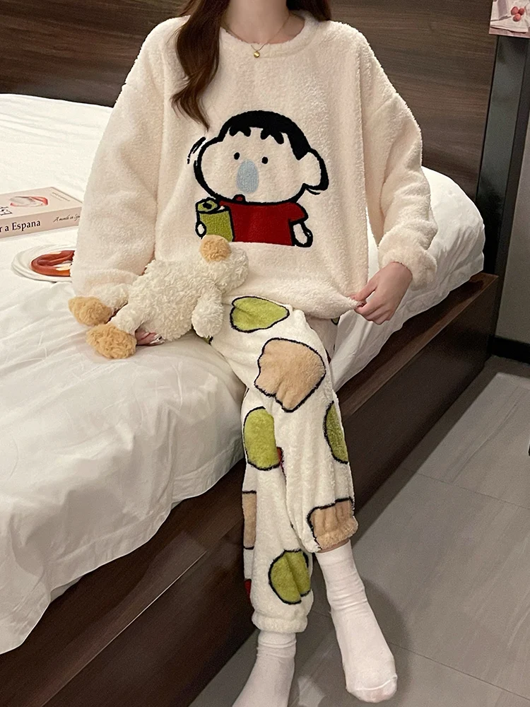 Новинка 2024 осенне-зимние пижамы из кораллового флиса женские утолщенные