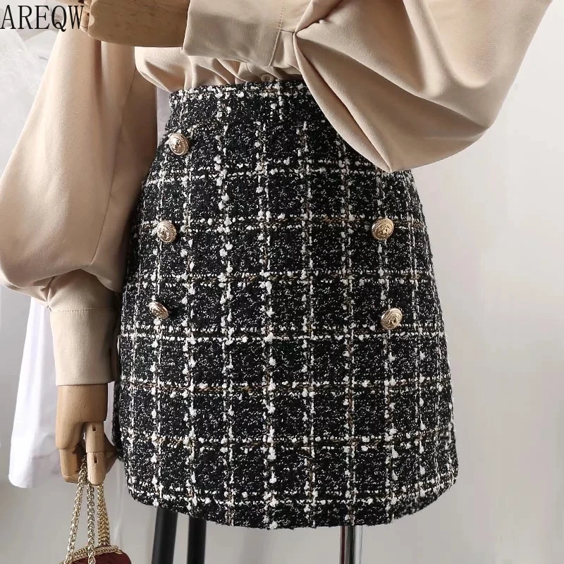 2022 New Tweed Skirt For Women In Autumn Spring New Korean White Black Chic Short Skirt With High Waist Mini Skirts