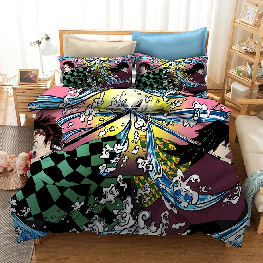 

Anime 3D Print Comforter Bedding Set Duvet Covers Home Textile Cartoon Demon Slayer Queen King Size Kids Pillowcases Bedclothes