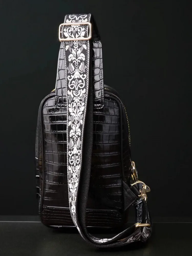 Мужская нагрудная сумка из натуральной кожи крокодила высшего качества дорожная