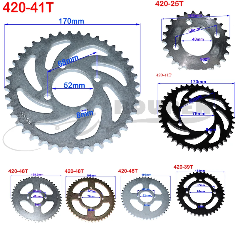 

420 Chains 25T/37T/39T/41T/43T/48T Motorcycle Chain Sprockets Rear Back Sprocket Cog For 110cc 125cc 140cc Dirt Pit Bike Go-kart