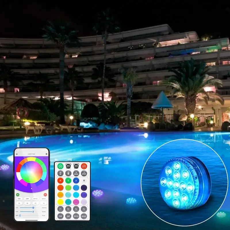 

Submersible Pool Lights 7 Flashing Modes Submersible Led Lights 16 Color Waterproof Pool Lights With Suction Cups RF Remote Pool