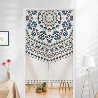 door curtain national style white linen geometric pattern lower open hanging half curtains farmhouse rustic shop doorway curtain
