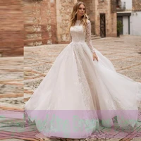 retro a line wedding dresses tulle layered 2022 applique handmade flower lace floor length print high quality gowns robe de ma