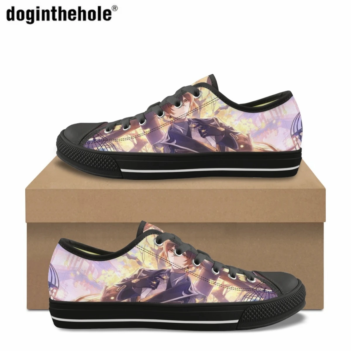 

Doginthehole Genshin Impact Japanese Anime Print Design Casual Flat Shoes for School Girls Fashion Classic Low Top Canvas Shoes