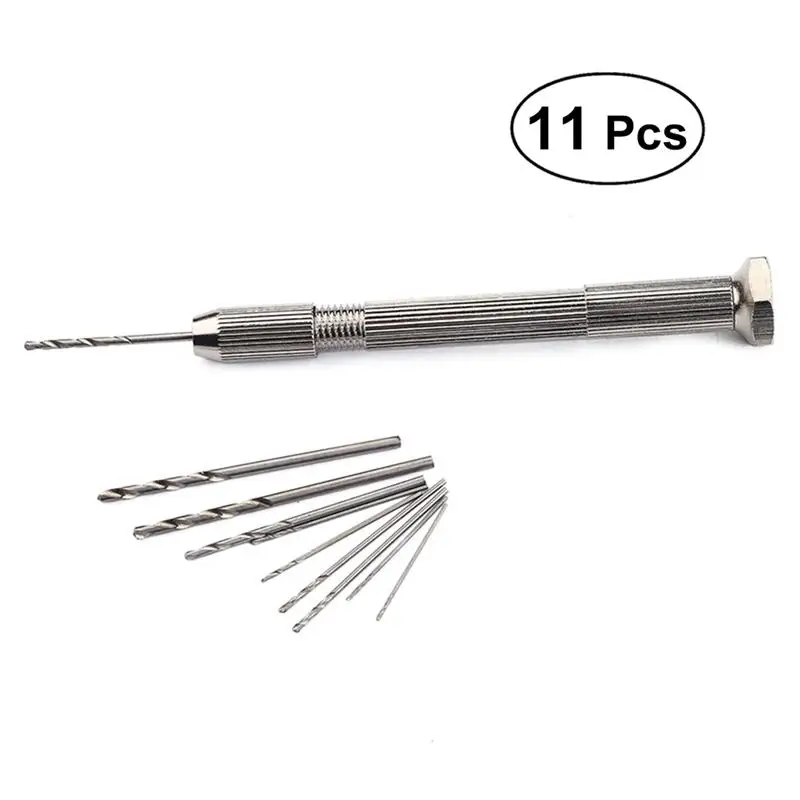 

Mini Precision Pin Vise Hand Drill With Twist Drill Bits Set of 10 Pieces Woodworking Drilling Rotary Tools For Model Hobby Home
