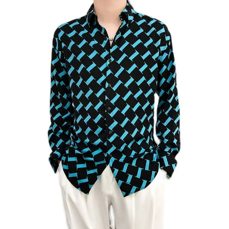 Рубашка мужская с отложным воротником модная повседневная Свободная кофта в