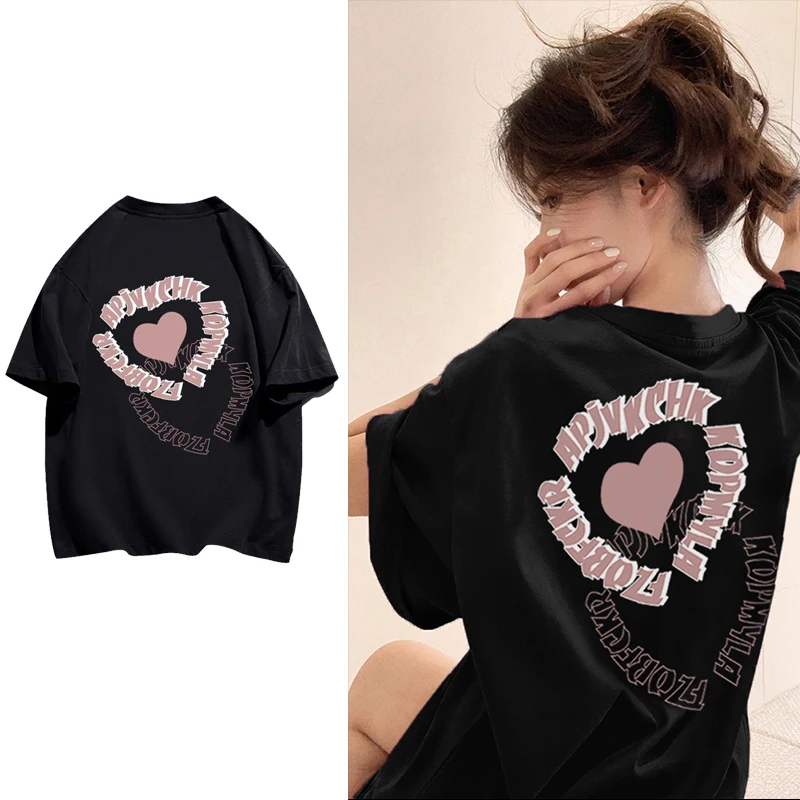 

American Vintage T-shirt Women Oversize Loose Large Size Love Hip-hop Cotton Short Sleeve Tee Fashion Summer Korean Streetwear