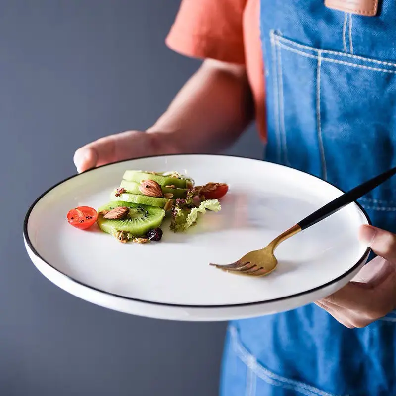 

Тарелка для стейка, креативная трендовая тарелка для завтрака, тарелка для салата, домашняя круглая тарелка, тарелка для пасты, японская кер...