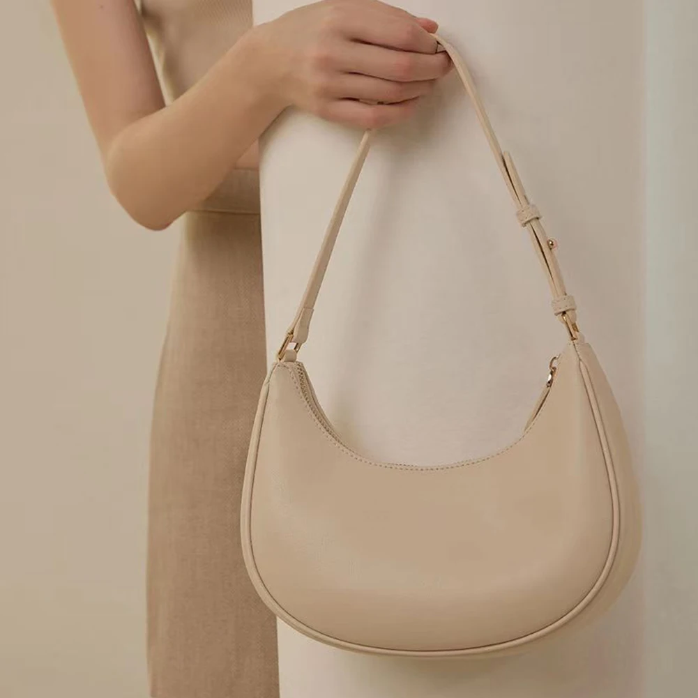 

Сумка-хобо женская из экокожи, модный простой саквояж на плечо с полумесяцем, Повседневная однотонная элегантная портативная сумочка-тоут