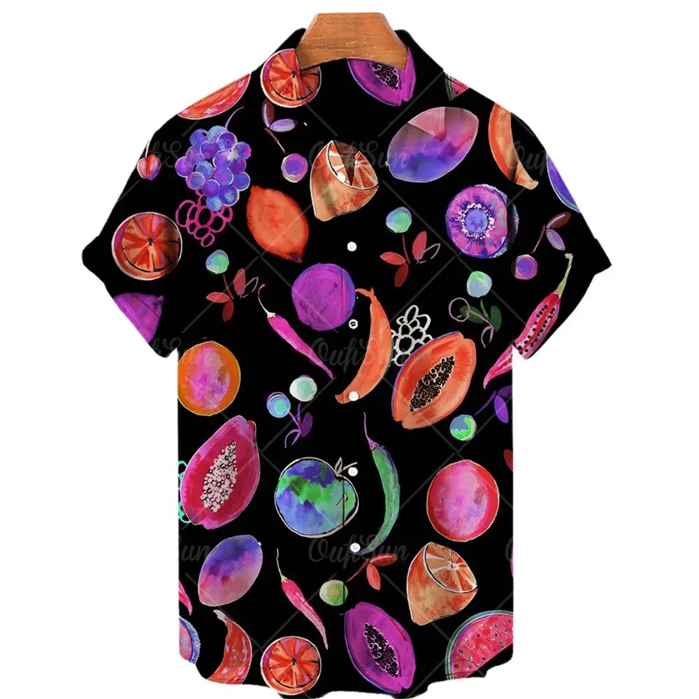 Men's 3D printed shirt, summer fruit pattern shirt, short sleeve, neutral, casual shirt, loose, fashionable, Hawaiian Shirt