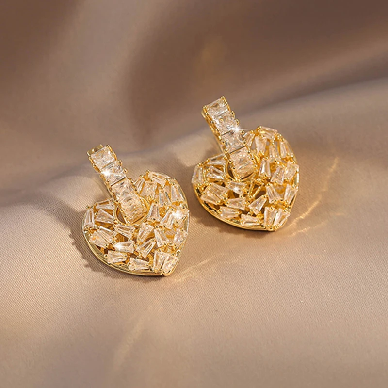 

South Korea Fashion Temperament Luxury High Quality Zircon Love Earrings Gift Business Banquet Wedding Women Jewelry Earrings