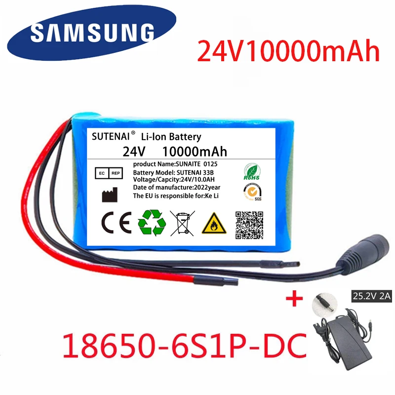 

24V 10Ah 25.2V 6S1P Li-Ion battery pack lithium batteries for electric motor bicycle ebike scooter toys drill with BMS