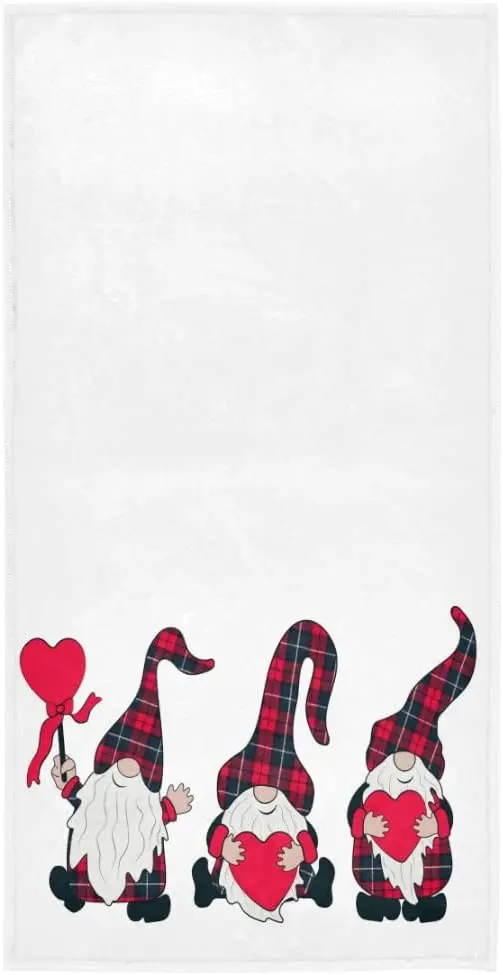 

Face Towel Buffalo Plaid Check Gnomes with Red Heart Hand Towel Yoga Gym Cotton Face Spa Towels Absorbent Multipurpose for Bathr