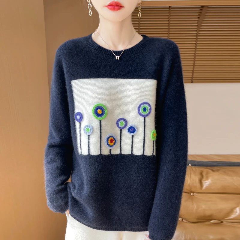 Осенний кашемировый шерстяной свитер женский топ зимний вязаный крючком пуловер