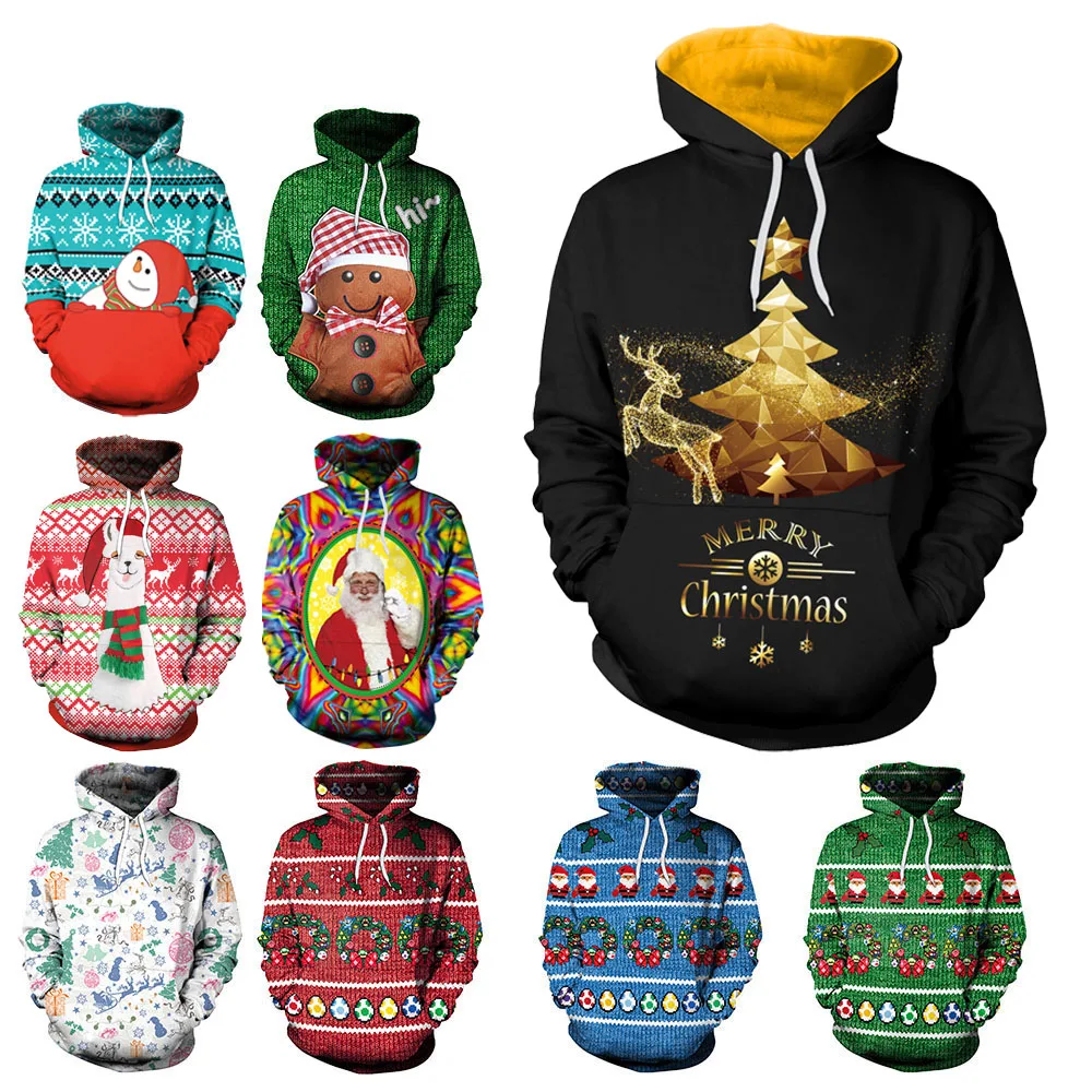 

Men Women Reindeer Christmas Ugly Sweater Funny Tacky Merry Christmas Jumper Hooded Sweatshirts Party New Year Xmas Pullovers
