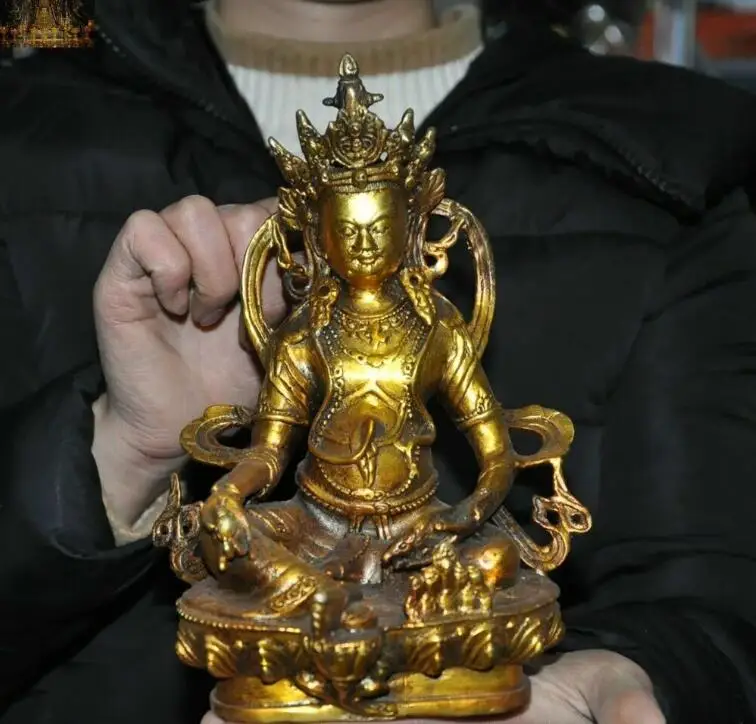 

Old Tibetan Buddhism Bronze gilt Yellow Jambhala Mammon Wealth god Buddha Statue